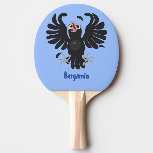 Raquette De Ping Pong Drôle fou corbeau dessin animé de corbeau de corne (Devant)