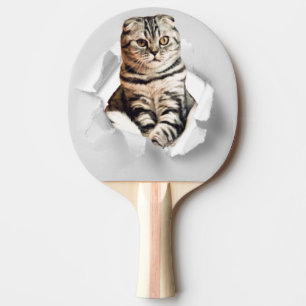 Raquette De Ping Pong Drôle Gray Cat Popping à travers l'illusion du pap