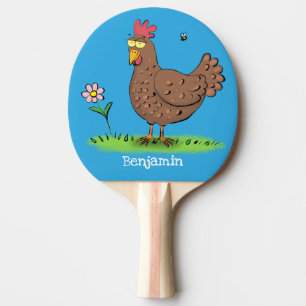 Raquette De Ping Pong Drôle poulet rustique whimsical dessin animé