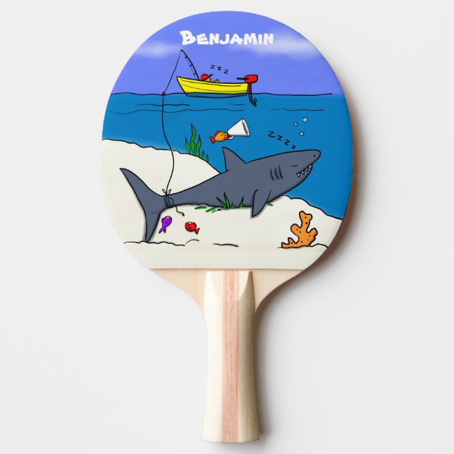 Raquette De Ping Pong Drôle requin couché et dessin animé de pêche (Devant)
