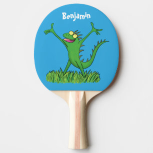 Raquette De Ping Pong Drôle vert souriant animé lézard d'iguane