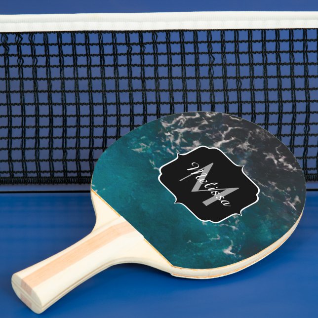 Raquette De Ping Pong Eau sombre noir bleu mousse ondulée Monogramme (Insitu)