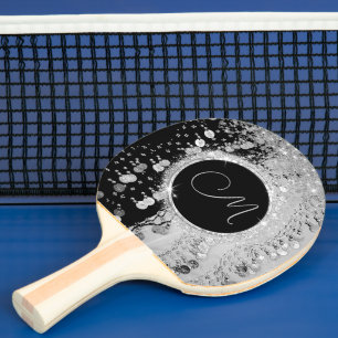 Raquette De Ping Pong Écharpe noire et argentée Monogramme