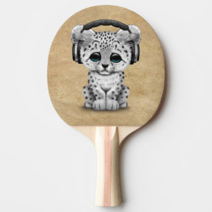 Raquette De Ping Pong Écouteurs de port mignons de CUB DJ de léopard d