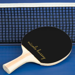 Raquette De Ping Pong Écriture noire et or Monogramme moderne élégant