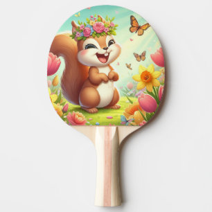 Raquette De Ping Pong Écureuil du printemps mignon et heureux