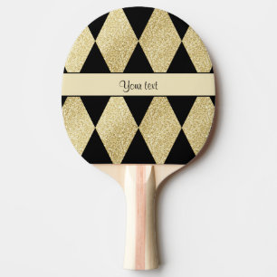 Raquette De Ping Pong Élégant Diamants Noir & Or