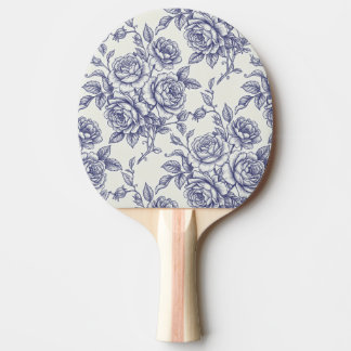 Raquette De Ping Pong Élégant floral toile de Jouy roses crème bleues