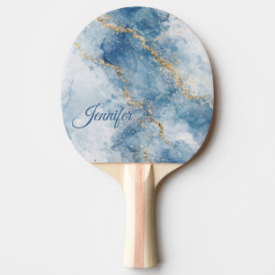 Raquette De Ping Pong Élégant Flux Abstrait Paillettes Bleu Or          