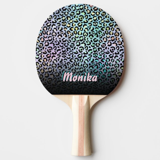 Raquette De Ping Pong Élégant Iridescente Glam Leopard 3D Monogramme (Devant)