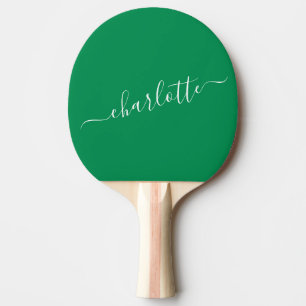 Raquette De Ping Pong Élégant Kelly Green Script Nom personnalisé