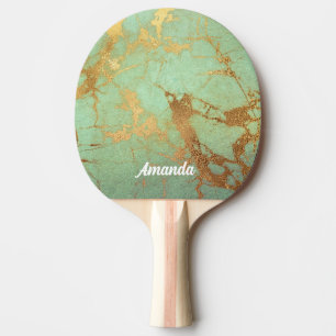 Raquette De Ping Pong Élégant look de marbre Turquoise et or