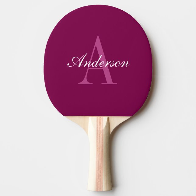 Raquette De Ping Pong Élégant Magenta Rouge, rose & blanc Nom & Monogram (Devant)