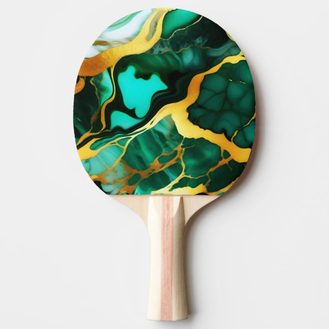 Raquette De Ping Pong Elégant marbre Faux jaune doré vert foncé (Devant)