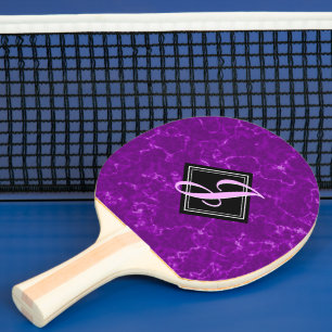 Raquette De Ping Pong Élégant marbre violet noir diamant Monogramme