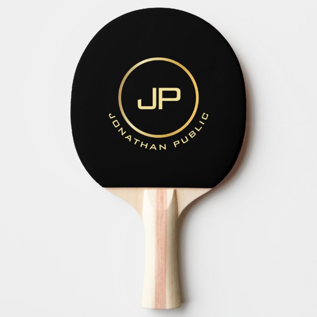 Raquette De Ping Pong Élégant Modèle noir personnalisable Monogramme or (Devant)