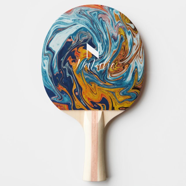 Raquette De Ping Pong Élégant Monogramme bleu or (Devant)