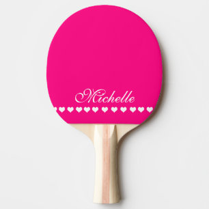 Raquette De Ping Pong Élégant Monogramme Coeurs blancs rose vif
