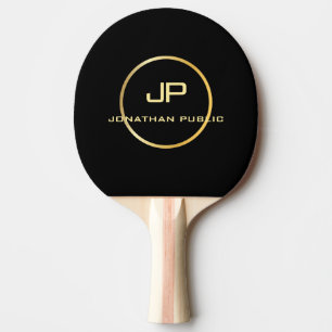 Raquette De Ping Pong Élégant Monogramme d'or noir Modèle personnalisé
