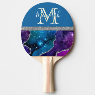 Raquette De Ping Pong Élégant Monogramme I Purple Turquoise Agate Arge