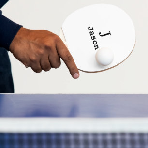Raquette De Ping Pong Élégant Monogramme Nom initial Personnalisé Blanc