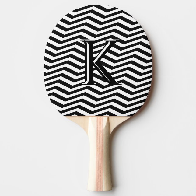 Raquette De Ping Pong Élégant noir blanc Chevron Stripe Monogramme perso (Devant)