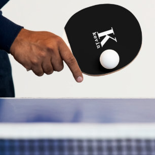 Raquette De Ping Pong Élégant nom initial monogramme personnalisé noir