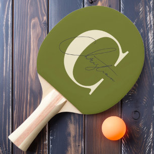 Raquette De Ping Pong Élégant Olivier doux à monogramme moderne du milie