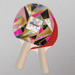 Raquette De Ping Pong Elégant or abstrait argent rose rose noir géométri