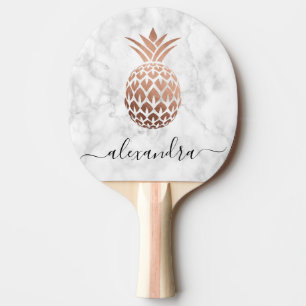 Raquette De Ping Pong Élégant rose en cuivre, ananas en marbre blanc