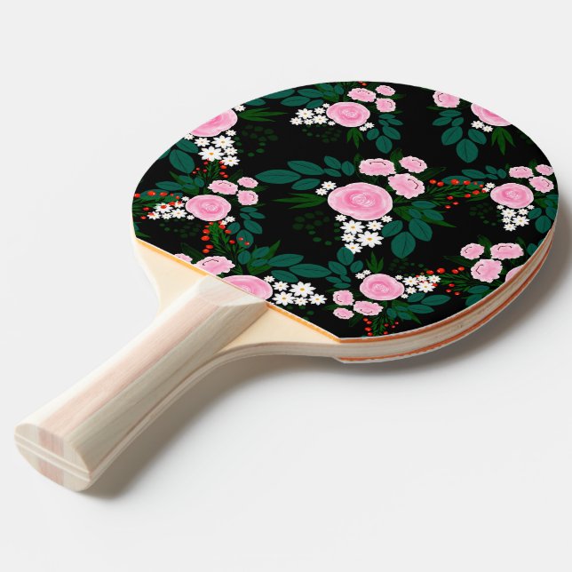Raquette De Ping Pong Elégant rose et blanc Floral aquarelle Peinture (Devant Angle)