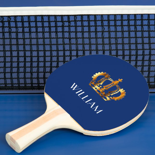 Raquette De Ping Pong Élégant Royal Gold Nom Couronne Bleu (Insitu)