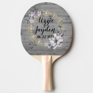 Raquette De Ping Pong Élégante couronne florale Mariage rustique
