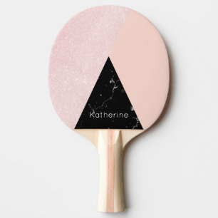 Raquette De Ping Pong Élégante parties scintillant en or rose et marbr