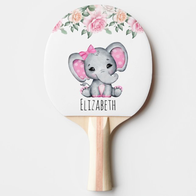 Raquette De Ping Pong Eléphant de bébé rose mignon avec frontière Rose (Devant)