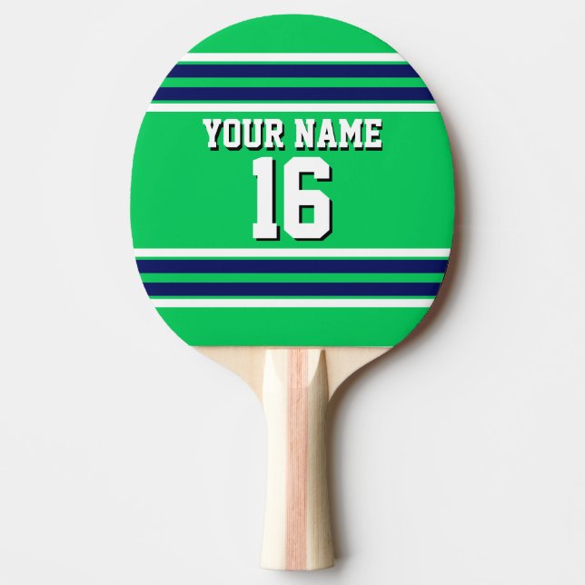 Raquette De Ping Pong Emerald Green avec Navy White Stripes Team Jersey (Devant)