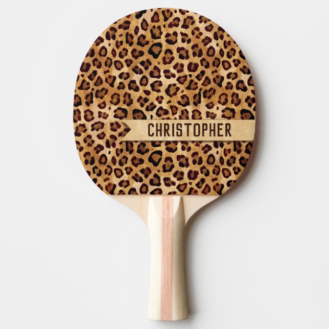 Raquette De Ping Pong Empreinte de léopard Rustic Texture Nom de l'ajout (Devant)