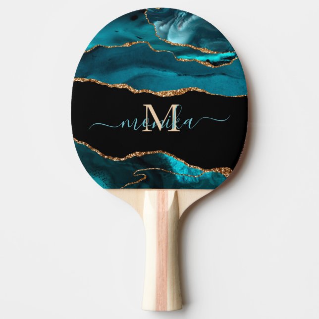 Raquette De Ping Pong Éperche Chic girly Turquoise et Gold Parties scint (Devant)