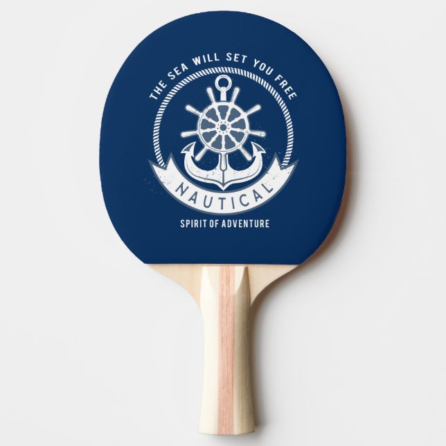 Raquette De Ping Pong Esprit nautique Ancre, Roue, Bleu marine (Devant)