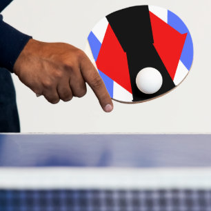 Raquette De Ping Pong Esthétique Moderne Bleu Rouge Noir & Blanc Abstrai