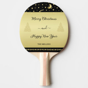 Raquette De Ping Pong Etoiles de Noël brillantes or, pattes sur or et no