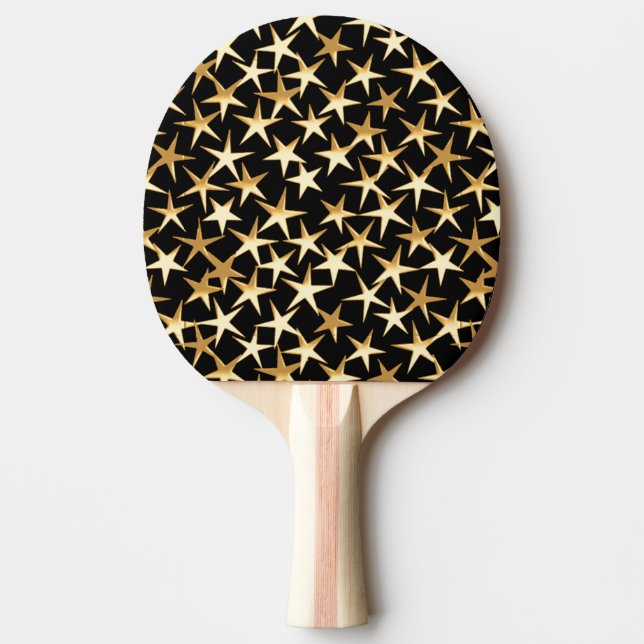Raquette De Ping Pong étoiles d'or sur un arrière - plan noir (Devant)