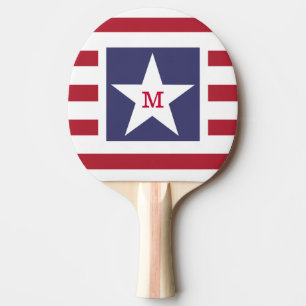 Raquette De Ping Pong Etoiles et rayures personnalisables Momogramme USA