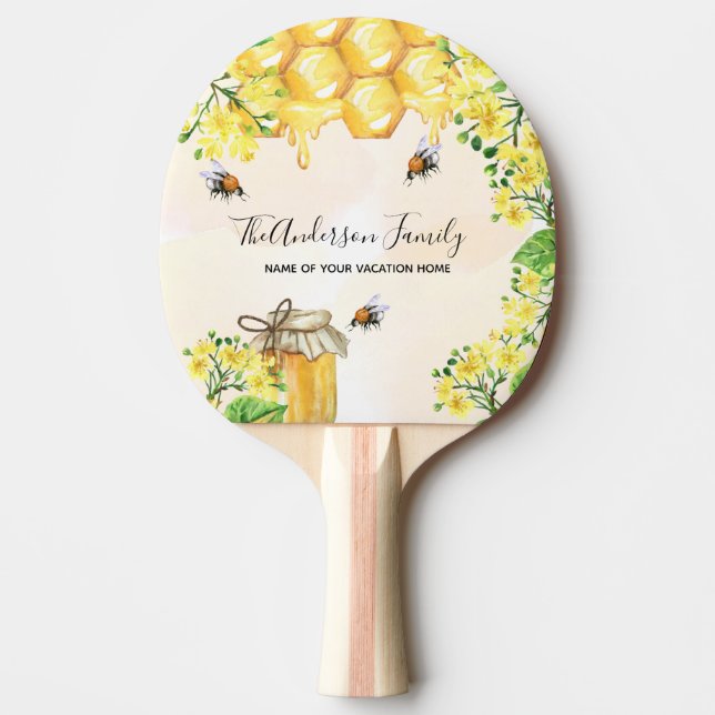 Raquette De Ping Pong Famille de fleurs jaunes miel d'abeilles monogramm (Devant)
