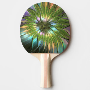 Raquette De Ping Pong Fantaisie de fleurs fractales de couleur lumineuse