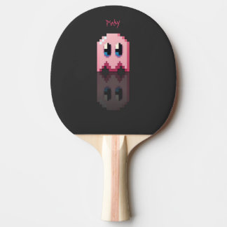 Raquette De Ping Pong fantôme rose nom perso fanart PacMan noir