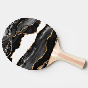 Raquette De Ping Pong Faux Marblé Agate Black Stone Luxe