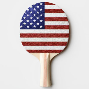 Raquette De Ping Pong Faux Red White Blue Leather USA Flag