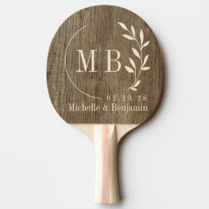Raquette De Ping Pong Feuille de bois de hickory pour mariage avec monog