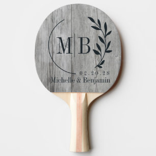Raquette De Ping Pong Feuille de bois gris Monogramme de mariage